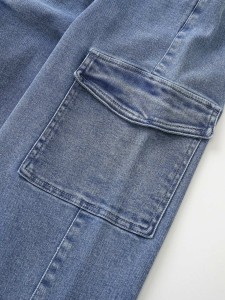 Girls Flap Detail Washed Cargo Jeans