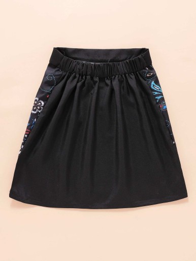 Girls Floral Print High Low Skirt