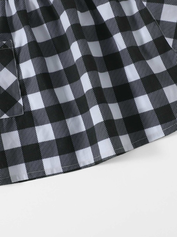 Girls Gingham Pocket Patched Skirt