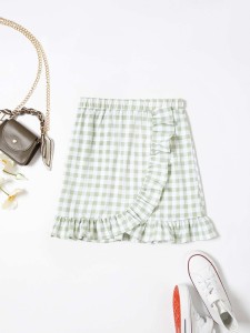 Girls Gingham Ruffle Wrap Skirt