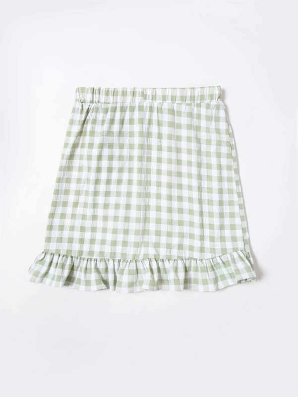 Girls Gingham Ruffle Wrap Skirt