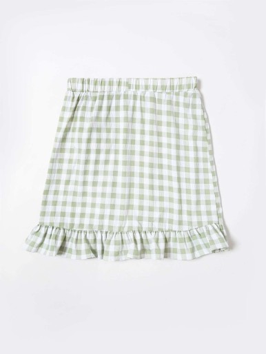 Girls Gingham Ruffle Wrap Skirt