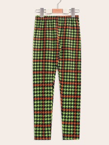 Girls Houndstooth Print Elastic Waist Leggings