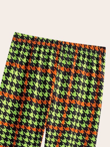 Girls Houndstooth Print Elastic Waist Leggings