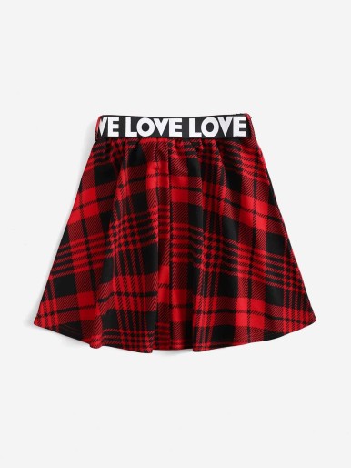 Girls Plaid Buckled Belted Skirt