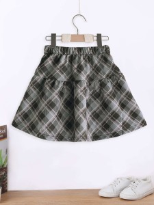 Girls Plaid Elastic Waist Skirt