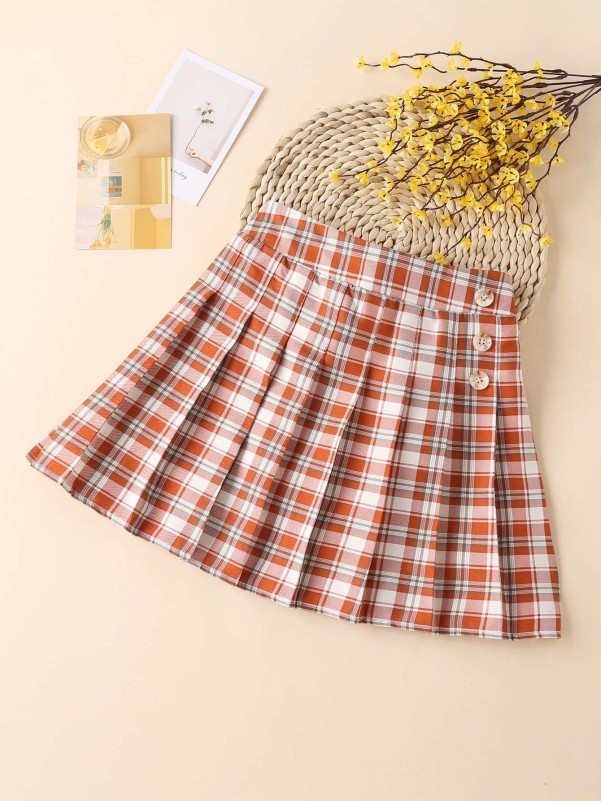 Girls Plaid Print Pleated Skirt