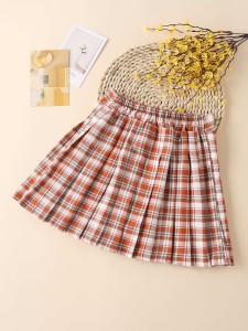 Girls Plaid Print Pleated Skirt