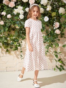 SHEIN Girls Polka Dot Smock Dress