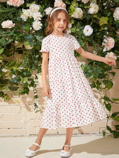 SHEIN Girls Polka Dot Smock Dress