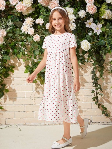 SHEIN Girls Polka Dot Smock Dress