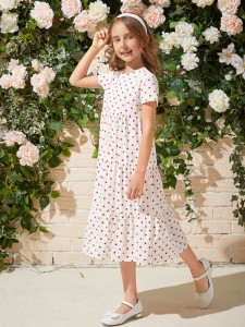 SHEIN Girls Polka Dot Smock Dress