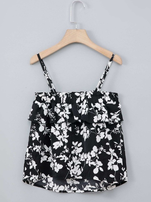 Girls Ruffle Trim Floral Cami Top