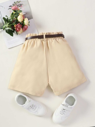 Girls Solid Elastic Waist Belted Shorts