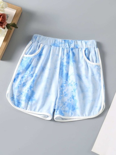 Girls Tie Dye Contrast Binding Track Shorts