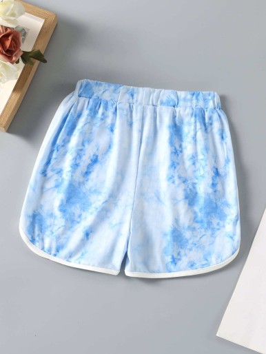 Girls Tie Dye Contrast Binding Track Shorts