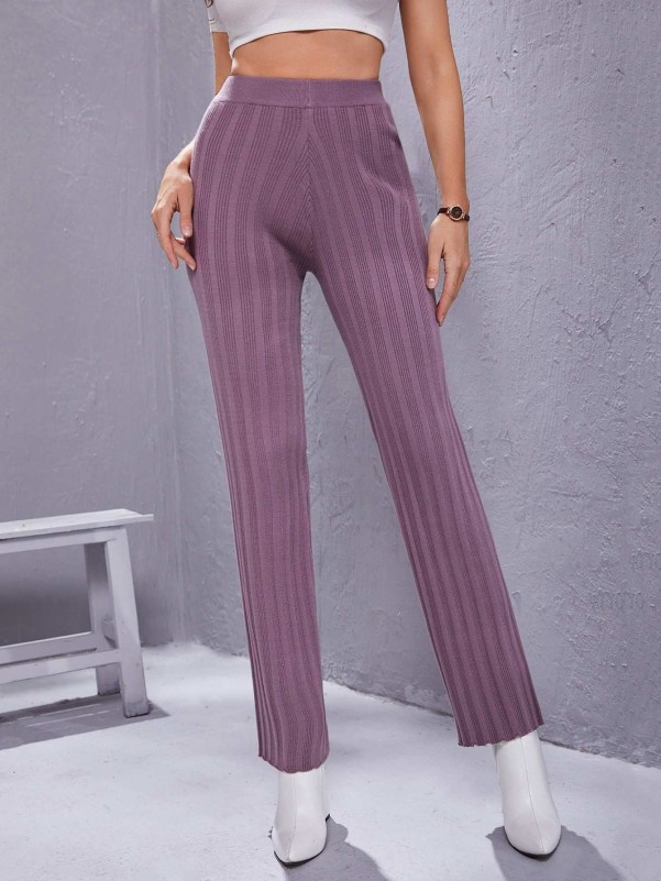 SHEIN High Waist Ribbed Knit Pants