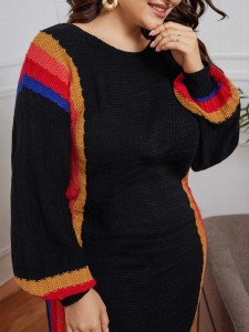 Plus Colorful Striped Pattern Drop Shoulder Sweater Dress