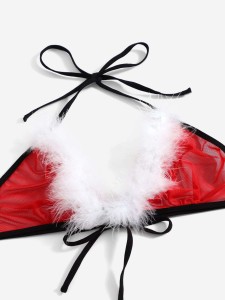 Plus Fuzzy Trim Mesh Christmas Costume Set