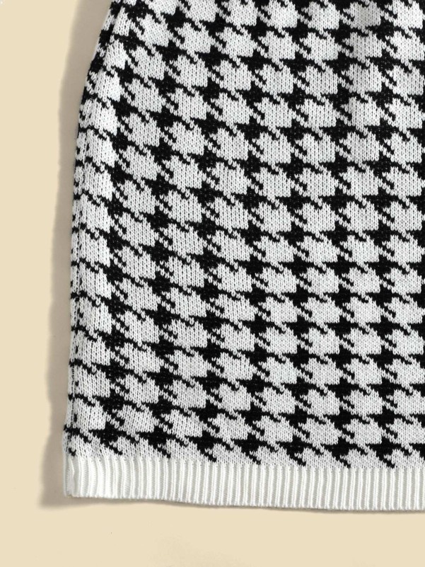 SHEIN طقم كارديجان وتنورة محبوكة بنمط مخطط Houndstooth