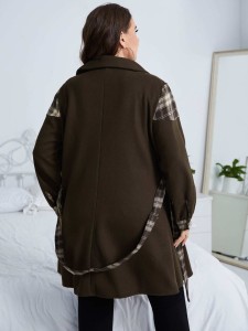 Plus Plaid Single Breasted Belted Coat