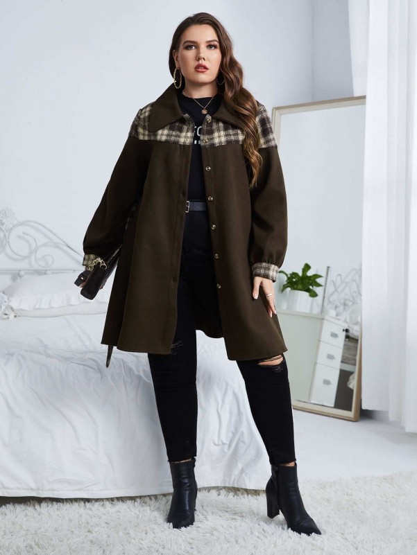 Plus Plaid Single Breasted Belted Coat