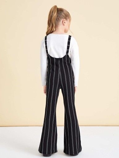 SHEIN Girls Striped Zipper Front Flare Leg Suspender Jumpsuit