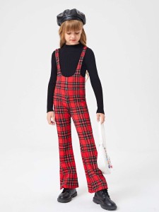 SHEIN Girls Tartan Print Flare Leg Suspender Jumpsuit Without Top