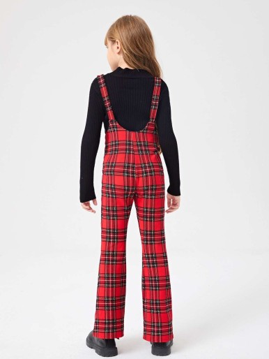 SHEIN Girls Tartan Print Flare Leg Suspender Jumpsuit Without Top