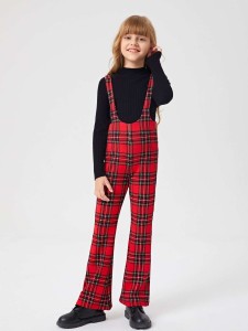 SHEIN Girls Tartan Print Flare Leg Suspender Jumpsuit Without Top