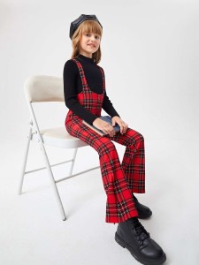 SHEIN Girls Tartan Print Flare Leg Suspender Jumpsuit Without Top