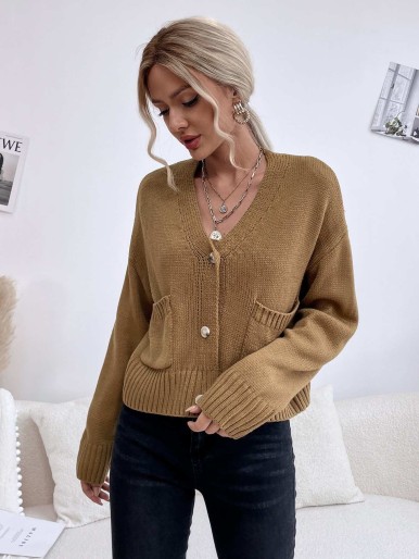 Solid Crop Knit Top And Button Up Cardigan