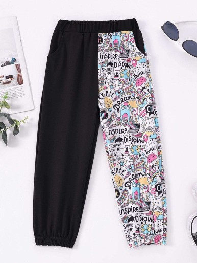 Toddler Girls Cartoon And Letter Graphic Sweatpants