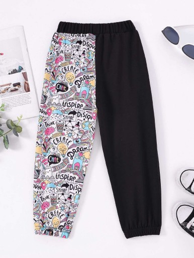 Toddler Girls Cartoon And Letter Graphic Sweatpants