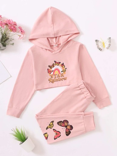 Toddler Girls Letter & Butterfly Print Hoodie & Sweatpants