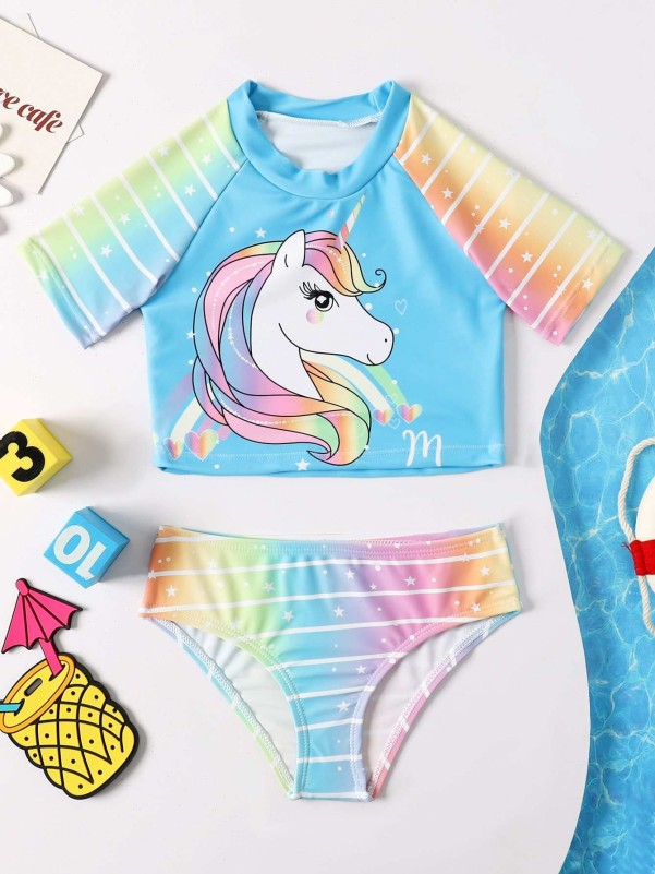 Toddler Girls Ombre Unicorn Print Bikini Swimsuit