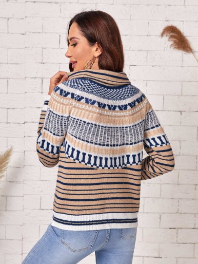 SHEIN Turtleneck Striped Pattern Sweater