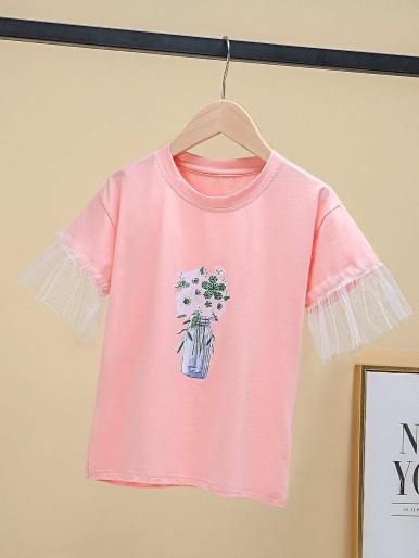 Girl Floral T-shirt with tulle