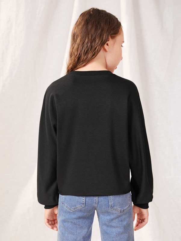 SHEIN Girls Batwing Sleeve Embroidery Sweatshirt