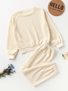 Girl Waffle Knit Sweatshirt & Trousers