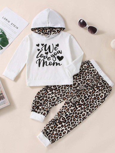 Girls Leopard Print Slogan Trackpants & Hoodie