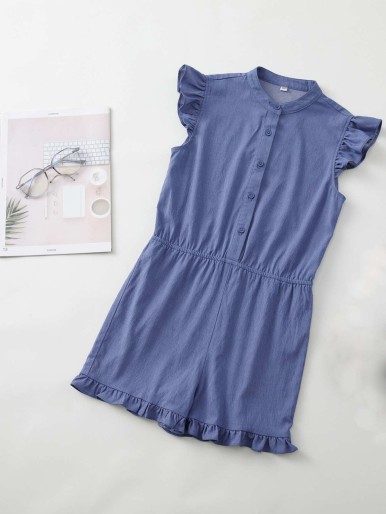 Simple button casual jumpsuit for girls