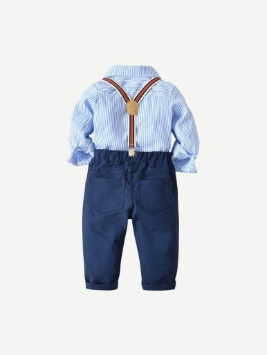 Toddler Boys Stripe Shirt With Overalls
