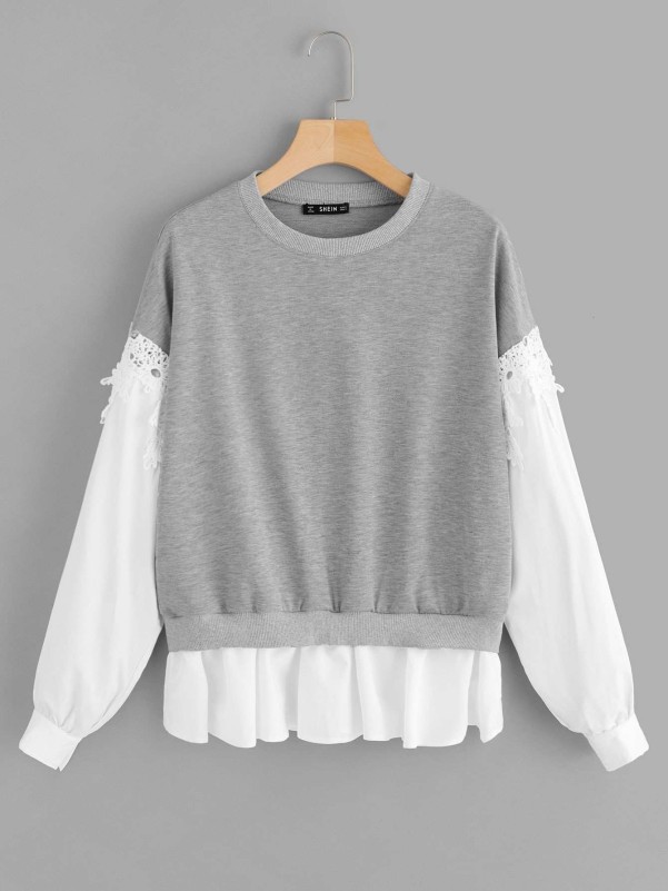 Contrast Lace Color Block Pullover
