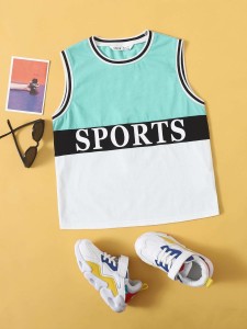 SHEIN Boys Contrast Trim Colorblock Letter Graphic Tank Top