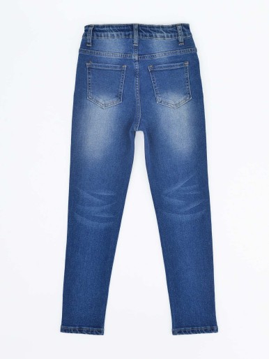 Girls Bleach Wash Ripped Frayed Tapered Jeans