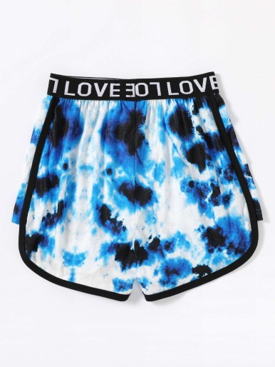 Girls Letter Tape Tie Dye Track Shorts