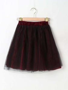 Girls Mesh Overlay Velvet Skirt