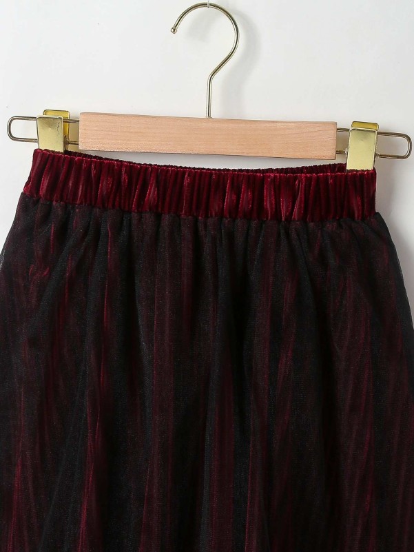 Girls Mesh Overlay Velvet Skirt