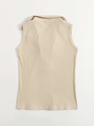 Girls Rib Knit Button Tank Top